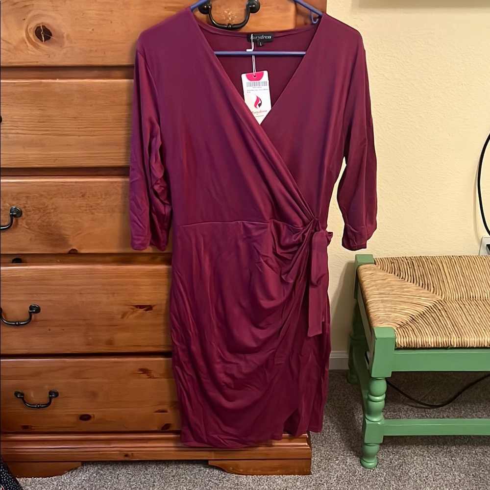 Red V-Neck Wrap Dress